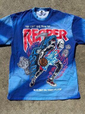 Warren Lotas Slim Reaper KD Shirt Kevin Durant Men's Size L Blue WL